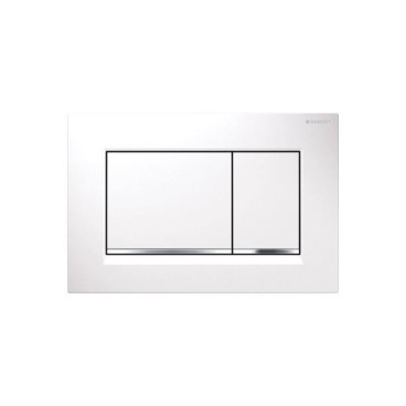 Placa de comando Sigma20 quadrada, dupla descarga, branca e faixa cromada, Geberit 115.883.KJ.1