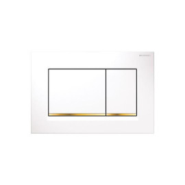 Placa de comando Sigma20 quadrada, dupla descarga, branca e faixa dourada, Geberit 115.883.KK.1