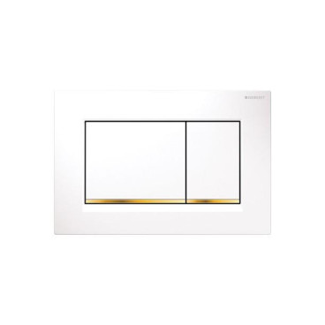 Placa de comando Sigma20 quadrada, dupla descarga, branca e faixa dourada, Geberit 115.883.KK.1