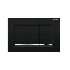 Placa de comando Sigma20 quadrada, dupla descarga, preta e faixa cromada, Geberit 115.883.KM.1
