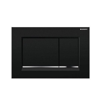 Placa de comando Sigma20 quadrada, dupla descarga, preta e faixa cromada, Geberit 115.883.KM.1