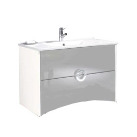 Móvel Giani com 80 cm branco, gavetas em cinza, suspenso lacado (lavatório e torneira não inlcuídos)