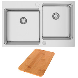 Lava-louça UNA REVERSE 81, 810x505 mm, polido, com tábua Una, válvula e sifão incluídos, Rodi I18U8LUX0878AD