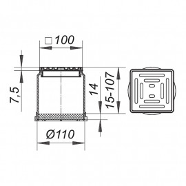 Grelha 10 x 10 cm E10, grelha inox e aro de ABS, Dallmer 510006