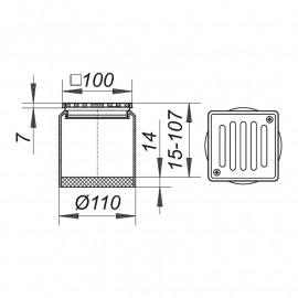 Grelha 10 x 10 cm ECS10, grelha 5 mm e aro de inox, aparafusada, carga 1,5 ton, Dallmer 510020