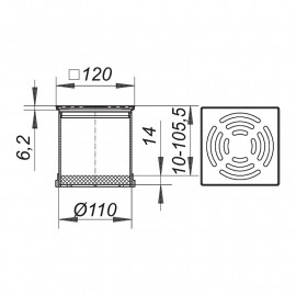 Grelha 12 x 12 cm E12, grelha e aro em inox, Dallmer 510310