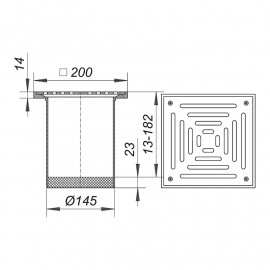 Conjunto grelha 20 x 20 cm GES15, grelha 5 mm de inox e aro de plástico, aparafusada, carga 1,5 ton, Dallmer 500205