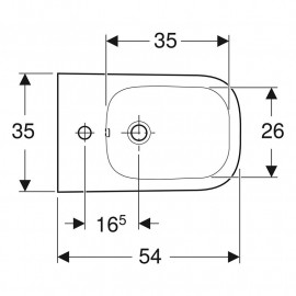 Bidé suspenso Smyle Square com forma fechada T»54cm, furo de nível visível, branco, Geberit 500.209.01.1