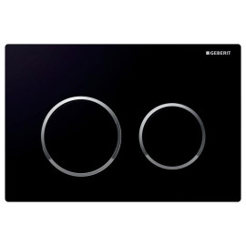 Placa de comando Omega20 redonda, dupla descarga, preto e anéis cromados, Geberit 115.085.KM.1