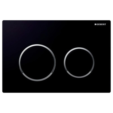 Placa de comando Omega20 redonda, dupla descarga, preto e anéis cromados, Geberit 115.085.KM.1