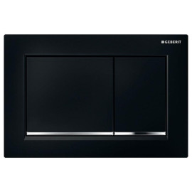 Placa de comando Omega20 quadrada, dupla descarga, preto e faixa cromada, Geberit 115.080.KM.1