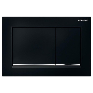 Placa de comando Omega20 quadrada, dupla descarga, preto e faixa cromada, Geberit 115.080.KM.1