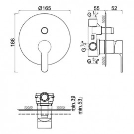 Torneira monocomando de duche de encastrar com 2 saídas com diversor Mitzi W7, WMITZI007