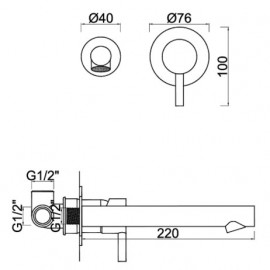 Torneira monocomando de lavatório de encastrar Gres, W7 WGRES005