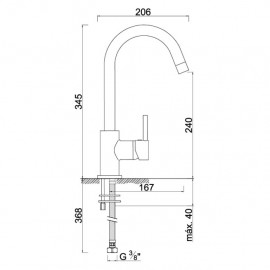 Torneira monocomando de cozinha bica alta curva Dart W7, WDART005/1