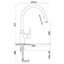 Torneira monocomando de cozinha bica alta curva com chuveiro Dart, W7 WDART005/6