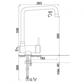 Torneira monocomando de cozinha bica alta reta rebatível Dart W7, WREBATIVEL