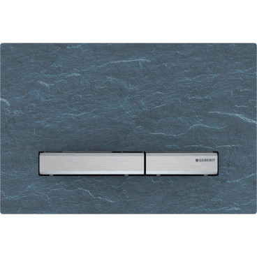 Placa de comando Sigma50 quadrada, dupla descarga, ardósia Mustang e teclas cor de metal cromado, Geberit 115.788.JM.2