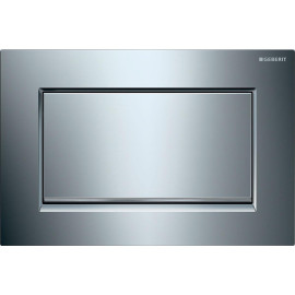 Placa de comando Sigma10 quadrada, descarga interrompível, aparafusável, cromado brilhante e faixa cromado escovado, Geberit 1