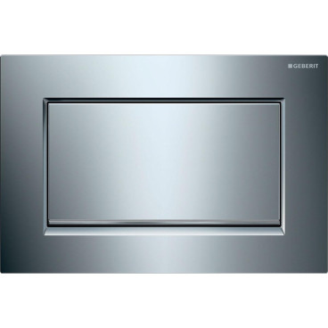 Placa de comando Sigma10 quadrada, descarga interrompível, aparafusável, cromado brilhante e faixa cromado escovado, Geberit 1