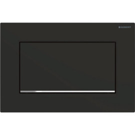 Placa de comando Sigma10 quadrada, descarga interrompível, aparafusável, lacado mate preto, easy-to-clean e faixa cromada, Geb