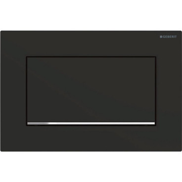 Placa de comando Sigma10 quadrada, descarga interrompível, aparafusável, lacado mate preto, easy-to-clean e faixa cromada, Geb