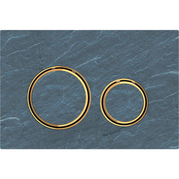 Placa de comando Sigma50 redonda, dupla descarga, ardósia Mustang e anéis cor de metal latão, Geberit 115.652.JM.1