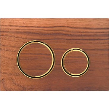 Placa de comando Sigma50 redonda, dupla descarga, nogueira americana e anéis cor de metal latão, Geberit 115.652.JX.1