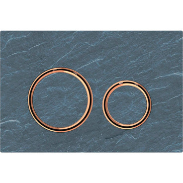 Placa de comando Sigma50 redonda, dupla descarga, ardósia Mustang e anéis cor de metal ouro rosa, Geberit 115.650.JM.1