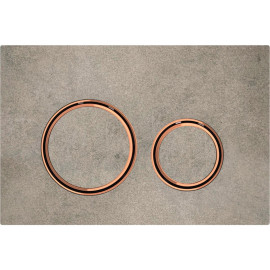 Placa de comando Sigma50 redonda, dupla descarga, aspeto betão e anéis cor de metal ouro rosa, Geberit 115.650.JV.1