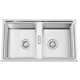 Lava-louça FUSION86BB, 2 cubas, 860x500 mm, com válvulas e sifão incluídos, Rodi G16S7KH20020A0