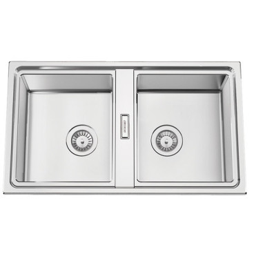 Lava-louça FUSION86BB, 2 cubas, 860x500 mm, com válvulas e sifão incluídos, Rodi G16S7KH20020A0