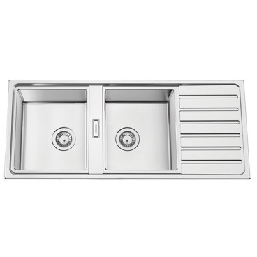 Lava-louça FUSION116, 2 cubas, 1160x500 mm, com válvulas e sifão incluídos, Rodi G16S7KO2S320A0