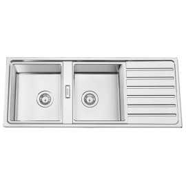 Lava-louça FUSION120, 2 cubas, 1200x500 mm, com válvulas e sifão incluídos, Rodi G16S7KP2S320A0