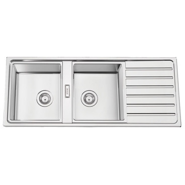 Lava-louça FUSION120, 2 cubas, 1200x500 mm, com válvulas e sifão incluídos, Rodi G16S7KP2S320A0