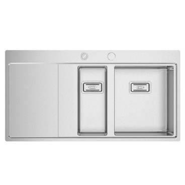 Lava-louça XERON 100, cuba maior à direita, 1000x520 mm, com válvulas e sifão incluídos, Rodi L08X2ML7F148A2
