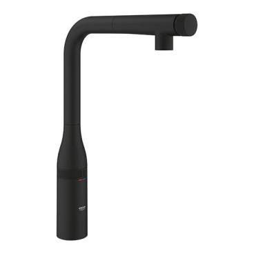 Torneira monocomando de cozinha bica L com chuveiro extraível Essence Smartcontrol, preto mate, Grohe 31928KF0
