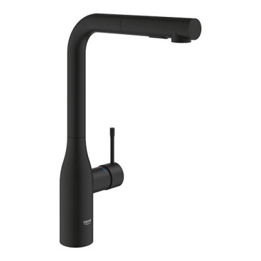 Torneira monocomando de cozinha bica L com chuveiro extraível Essence, preto mate, Grohe 30504KF0