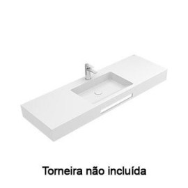 Lavatório EVEN 140, 1 cuba centrada, Solid Surface, com furo para torneira, sem furo de nível, com toalheiro, branco, Sanitana