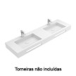 Lavatório EVEN 160, 2 cubas, Solid Surface, com furo para torneira, sem furo de nível, com toalheiro, branco, Sanitana S202090