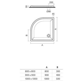Base de duche VITA 800x800x55 Angular, pousar, lisa, branco, Sanitana S20211900000000