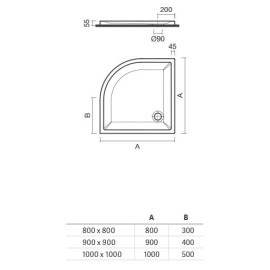 Base de duche VITA 900x900x55 Angular, pousar, lisa, branco , Sanitana S20211800000000