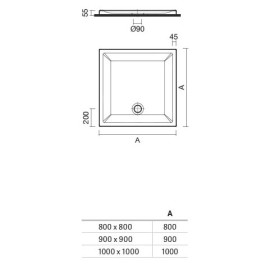 Base de duche VITA 800x800x55 Quadrada, pousar, lisa, branco, Sanitana S20211600000000