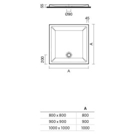 Base de duche VITA 1000x1000x55 Quadrada, pousar, lisa, branco, Sanitana S20211400000000
