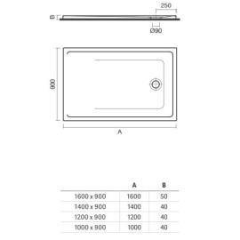 Base de duche VITA 1000x900x40, Retangular, pousar, lisa, branco, Sanitana S20211000000000