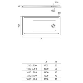 Base de duche VITA 1600x700x50, Retangular, pousar, lisa, branco, Sanitana S20210800000000