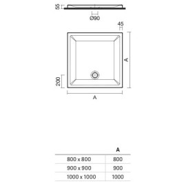 Base duche VITA 800x800x55, Quadrada, pousar, texturada stone, branco mate, Sanitana S20211600006400