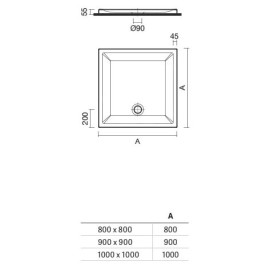 Base duche VITA 900x900x55, Quadrada, pousar, texturada stone, branco mate, Sanitana S20211500006400