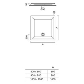 Base duche VITA 1000x1000x55, Quadrada, pousar, texturada stone, branco mate, Sanitana S20211400006400