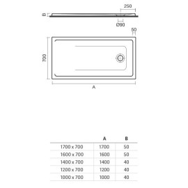 Base duche VITA 1400x700x40, Retangular, pousar, texturada stone, branco mate, Sanitana S20210600006400